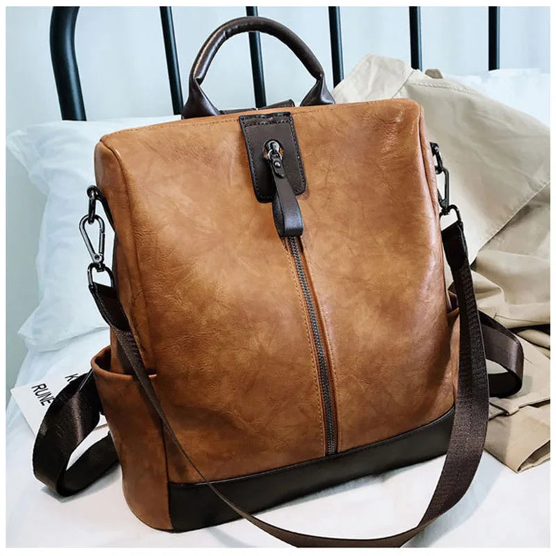 Women's Leather Vintage Backpack – Convertible Shoulder & Travel Bag | Freya