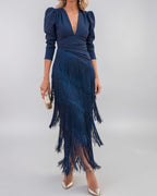 Damen Maxikleid V-Ausschnitt Drapierung Fransen – Elegantes Partykleid für festliche Anlässe | Saoirse
