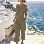 Women's Wrap Top & Cropped Trousers Two-Piece Set – Effortless Elegant Look | Eva