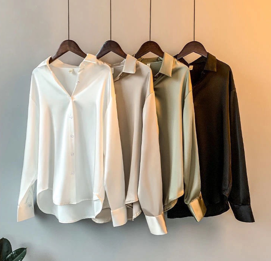 Damen Seidenbluse Langarm mit Knopfleiste – luxuriös-klassisch für Büro & besondere Anlässe | Diane