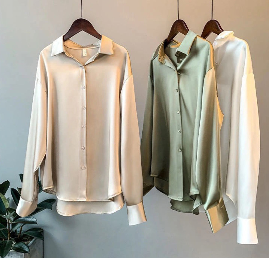 Damen Seidenbluse Langarm mit Knopfleiste – luxuriös-klassisch für Büro & besondere Anlässe | Diane