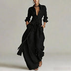 Women's Linen Trouser Set – Open-Collar Shirt & High-Waisted Wide-Leg Pants | Clara