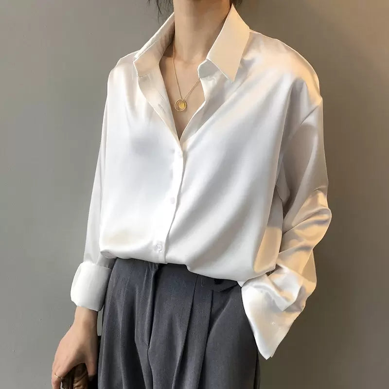 Damen Seidenbluse Langarm mit Knopfleiste – luxuriös-klassisch für Büro & besondere Anlässe | Diane