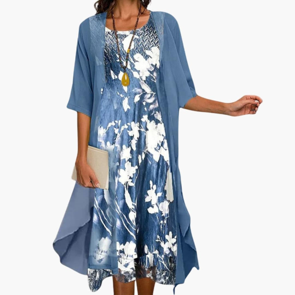 Damen Maxikleid mit Strickjacke Blumen-Set – zweiteilig, festlich | Dina