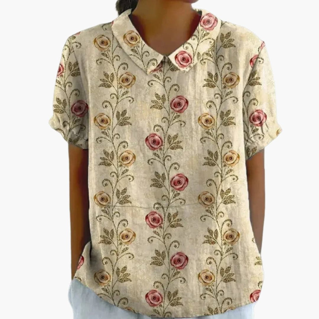 Damen Schlupfbluse Blumenprint Kurzarm Rundhals – leicht & alltagstauglich | Kristen