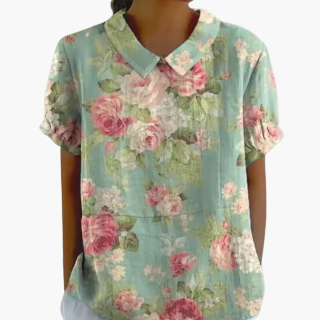 Damen Schlupfbluse Blumenprint Kurzarm Rundhals – leicht & alltagstauglich | Kristen
