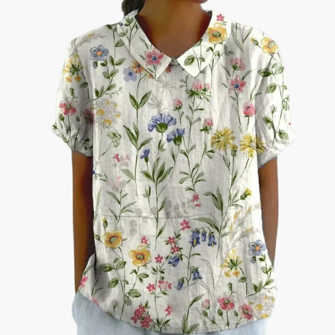 Damen Schlupfbluse Blumenprint Kurzarm Rundhals – leicht & alltagstauglich | Kristen