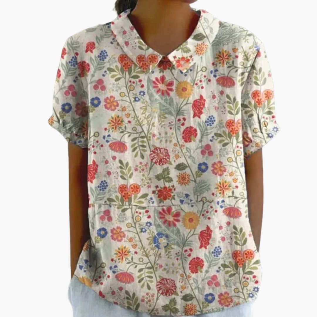 Damen Schlupfbluse Blumenprint Kurzarm Rundhals – leicht & alltagstauglich | Kristen