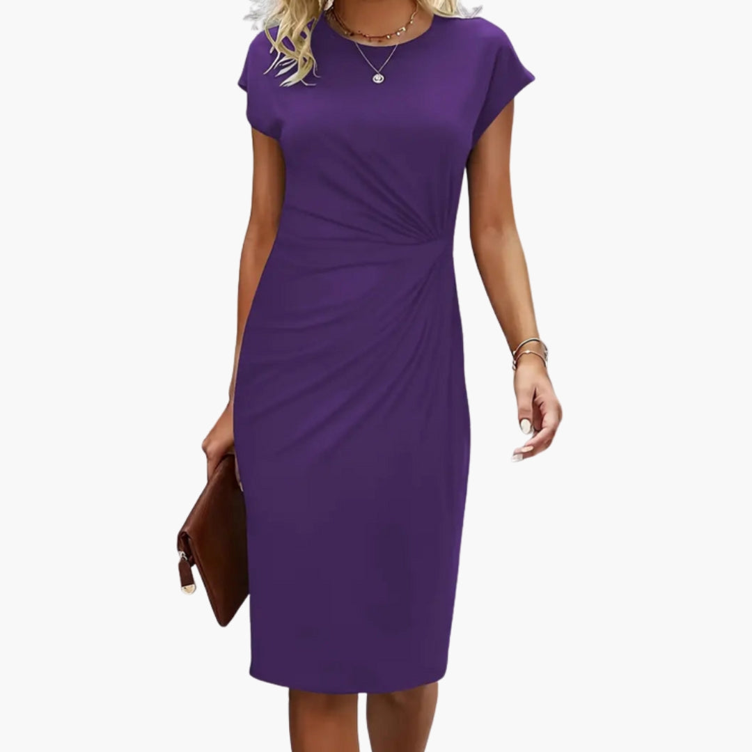 Damen Midikleid Rundhals Kurzarm tailliert – für Büro & Alltag | Sara