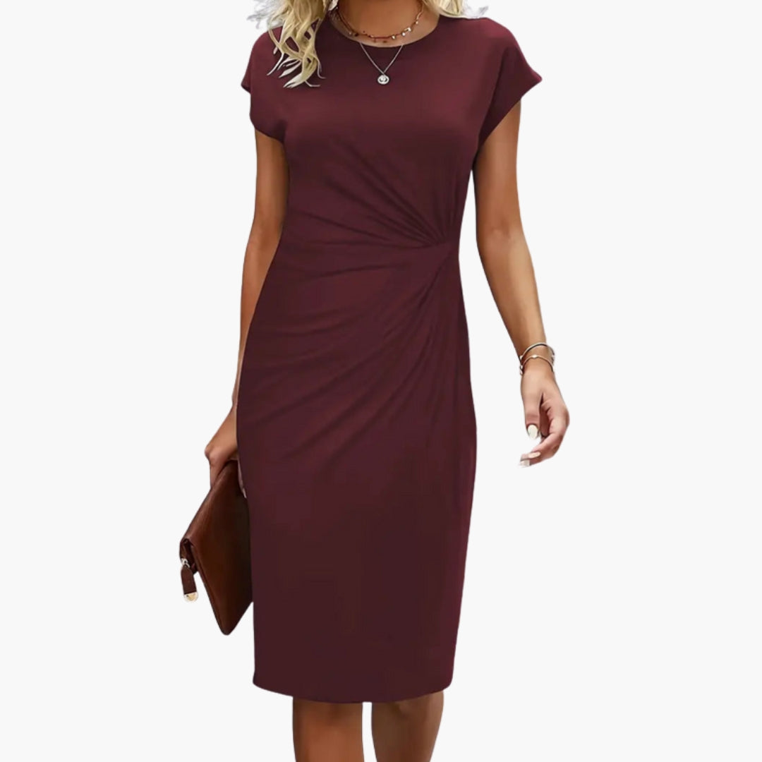 Damen Midikleid Rundhals Kurzarm tailliert – für Büro & Alltag | Sara