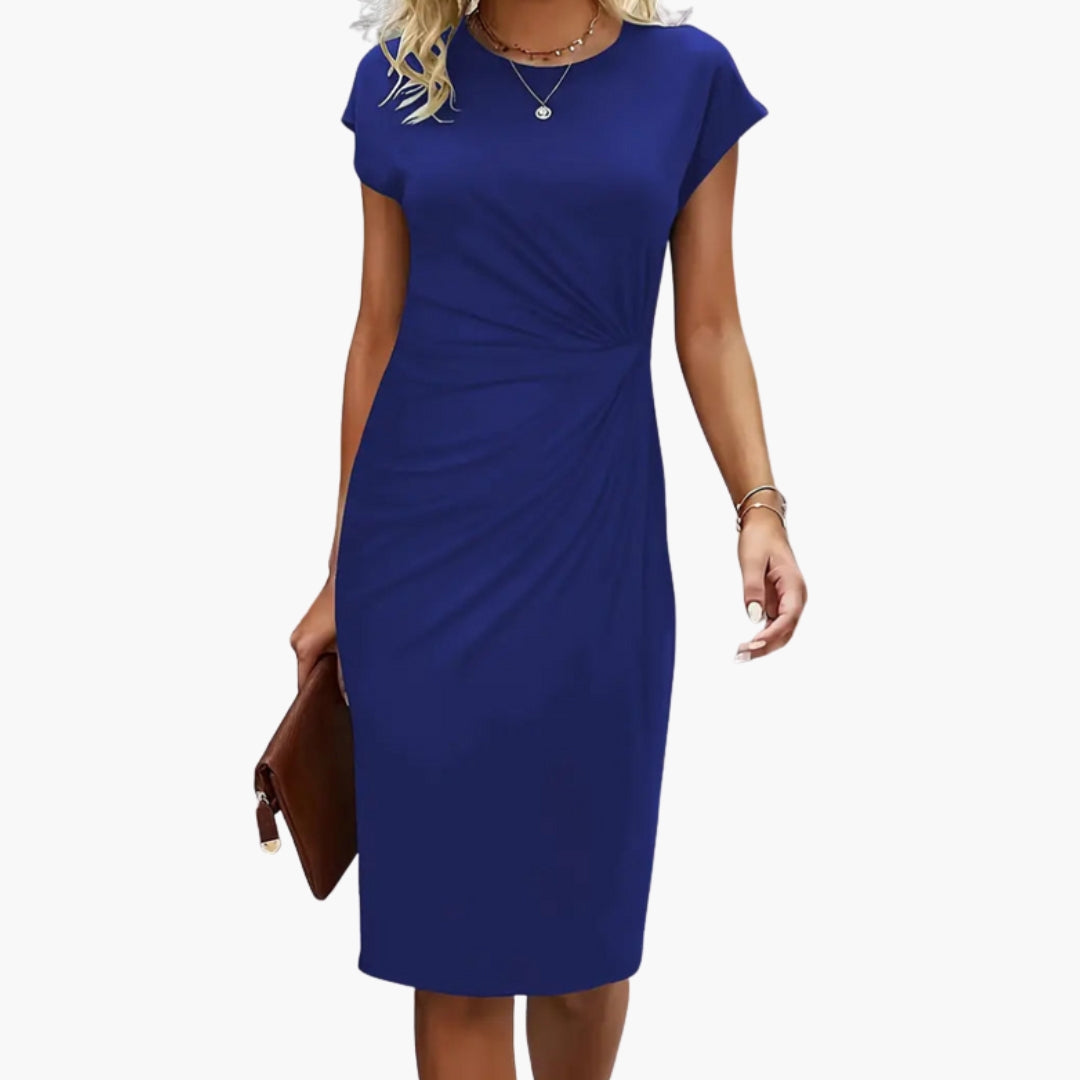 Damen Midikleid Rundhals Kurzarm tailliert – für Büro & Alltag | Sara