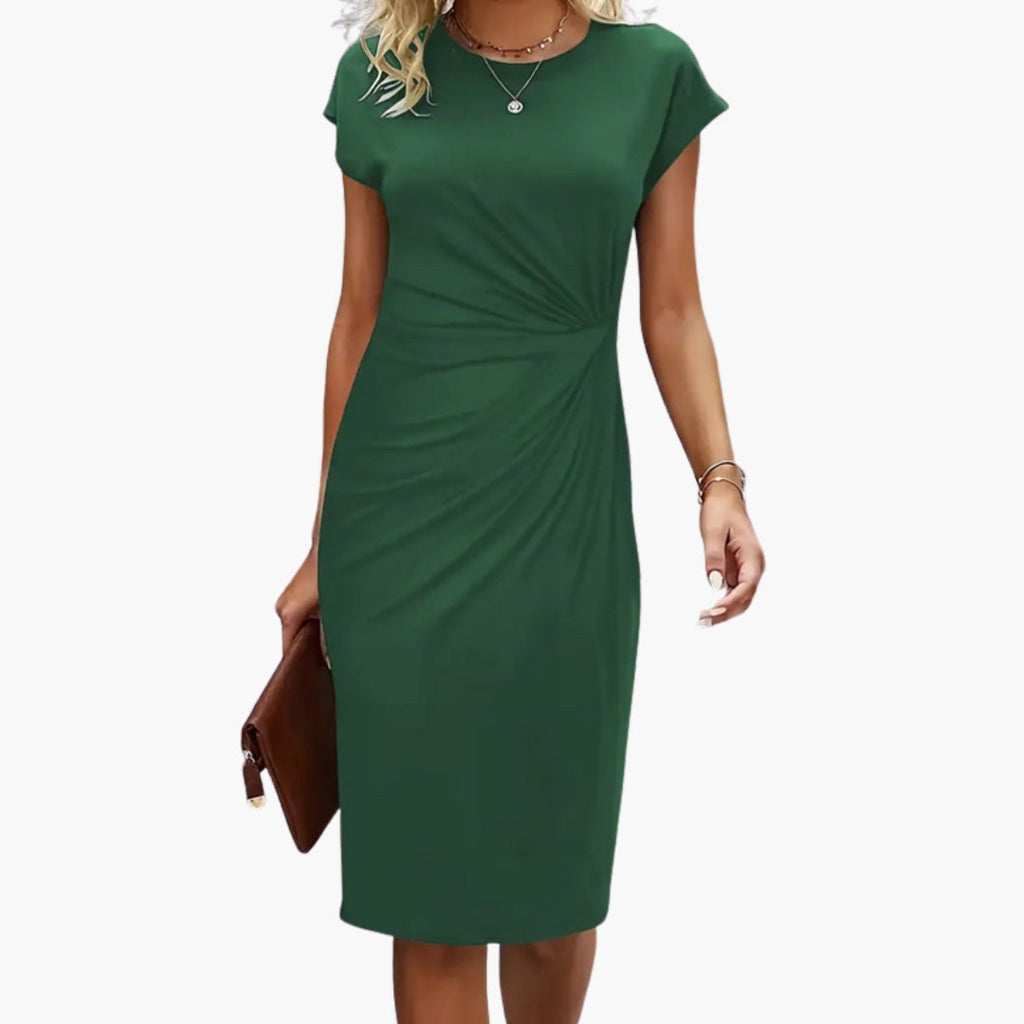 Damen Midikleid Rundhals Kurzarm tailliert – für Büro & Alltag | Sara