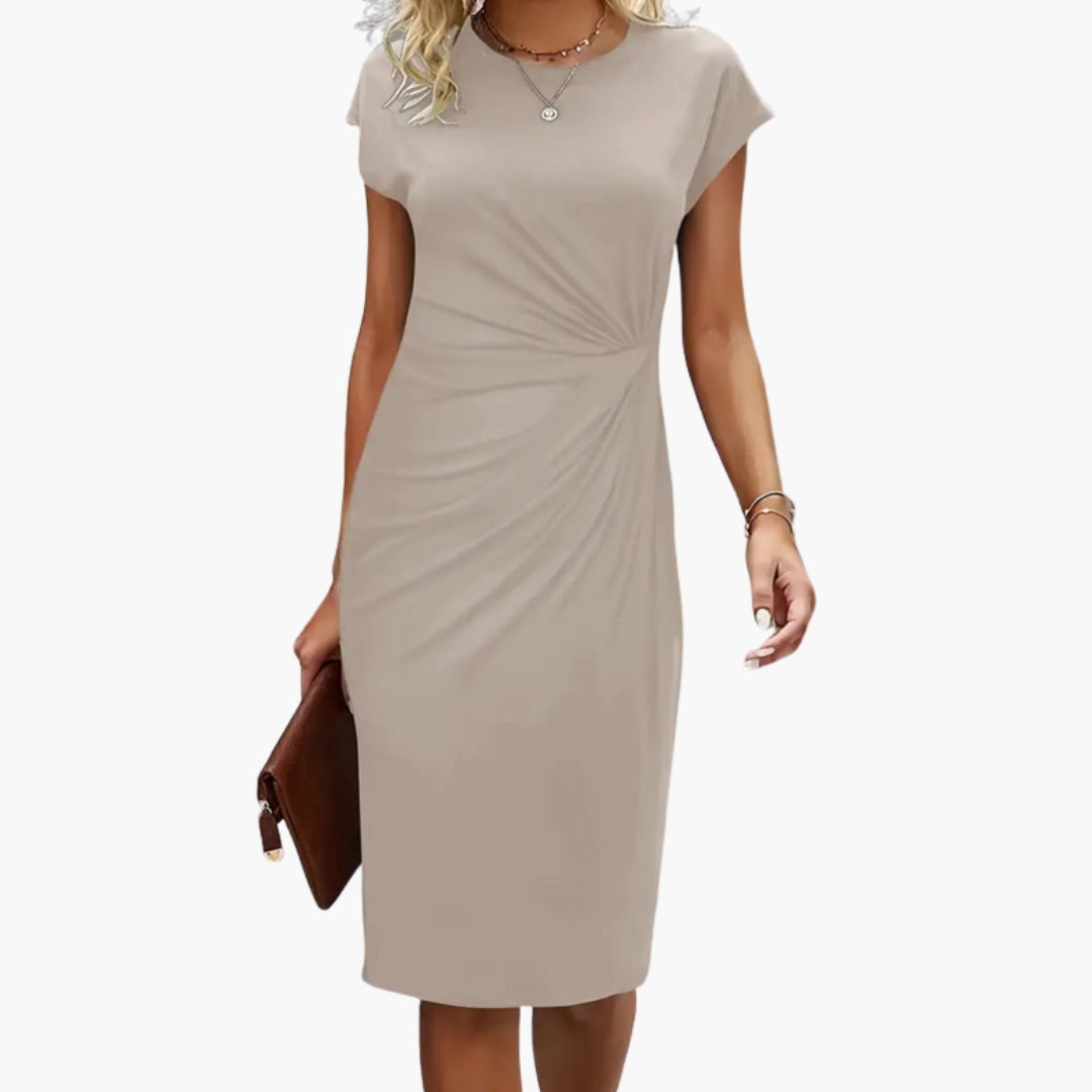 Damen Midikleid Rundhals Kurzarm tailliert – für Büro & Alltag | Sara