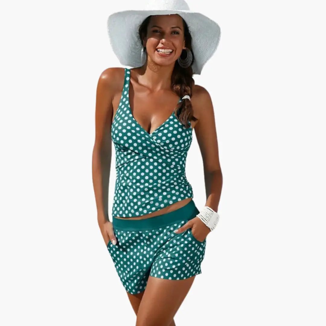 Damen Bikini-Set mit Punktemuster und High-Waist-Badeshorts – verspielter Sommerlook | Sila