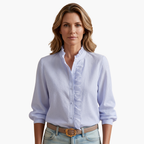 Damen Bluse Rüschenfront Knopfleiste Langarm – elegant für Büro und Abend | Vyta