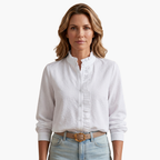 Damen Bluse Rüschenfront Knopfleiste Langarm – elegant für Büro und Abend | Vyta