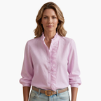 Damen Bluse Rüschenfront Knopfleiste Langarm – elegant für Büro und Abend | Vyta