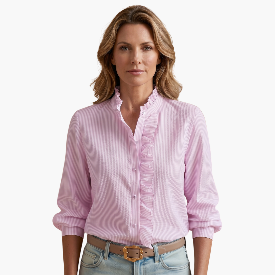 Damen Bluse Rüschenfront Knopfleiste Langarm – elegant für Büro und Abend | Vyta