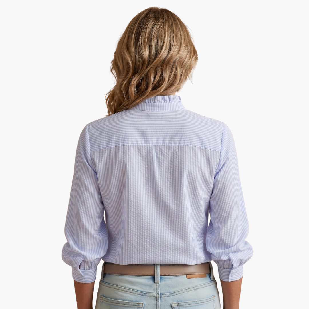 Damen Bluse Rüschenfront Knopfleiste Langarm – elegant für Büro und Abend | Vyta