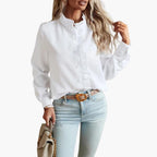 Damen Bluse Rüschenfront Knopfleiste Langarm – elegant für Büro und Abend | Vyta