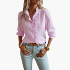 Damen Bluse Rüschenfront Knopfleiste Langarm – elegant für Büro und Abend | Vyta
