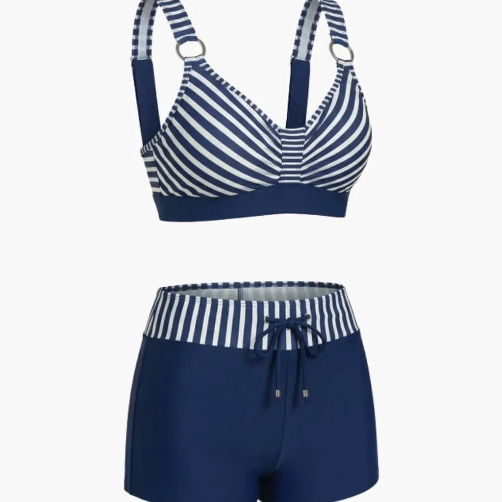 Damen Bikini-Set gestreift mit Badeshorts – Kordelzug-Bund für Strand & Pool | Ariel