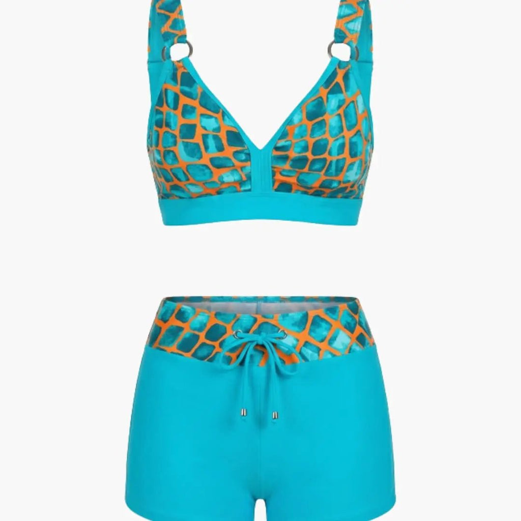 Damen Bikini-Set gestreift mit Badeshorts – Kordelzug-Bund für Strand & Pool | Ariel