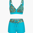 Damen Bikini-Set gestreift mit Badeshorts – Kordelzug-Bund für Strand & Pool | Ariel