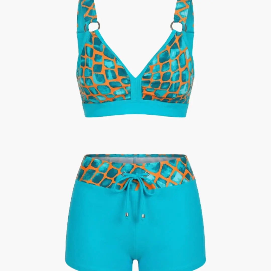 Damen Bikini-Set gestreift mit Badeshorts – Kordelzug-Bund für Strand & Pool | Ariel