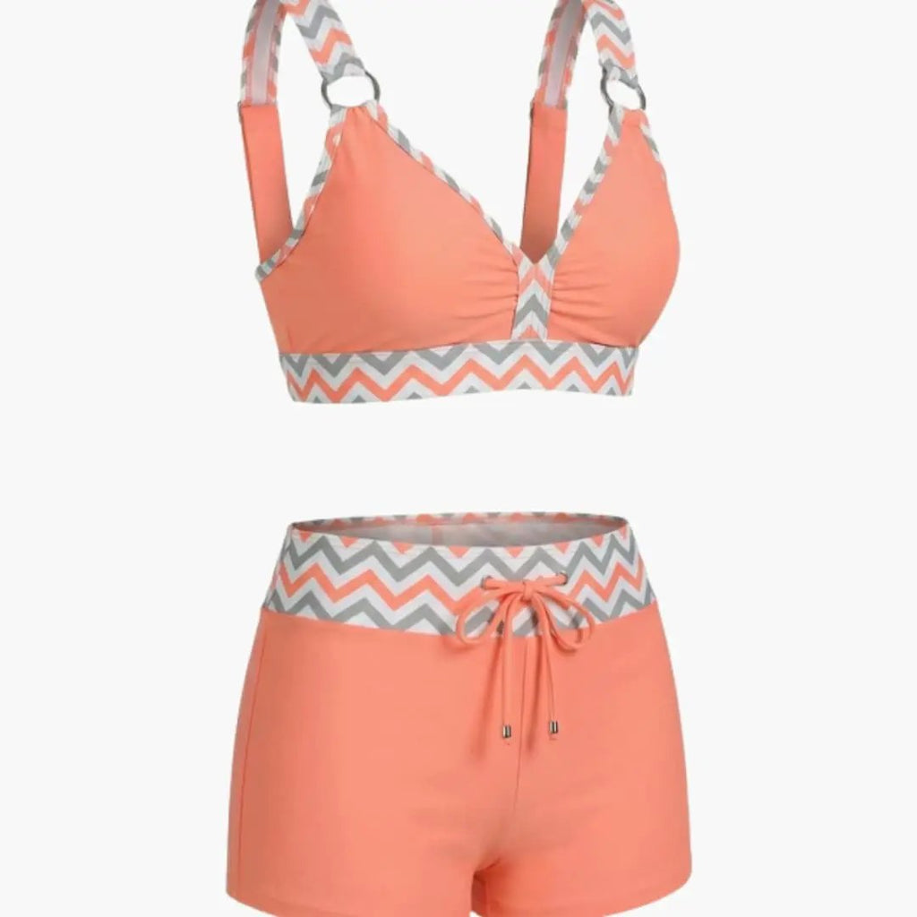 Damen Bikini-Set gestreift mit Badeshorts – Kordelzug-Bund für Strand & Pool | Ariel
