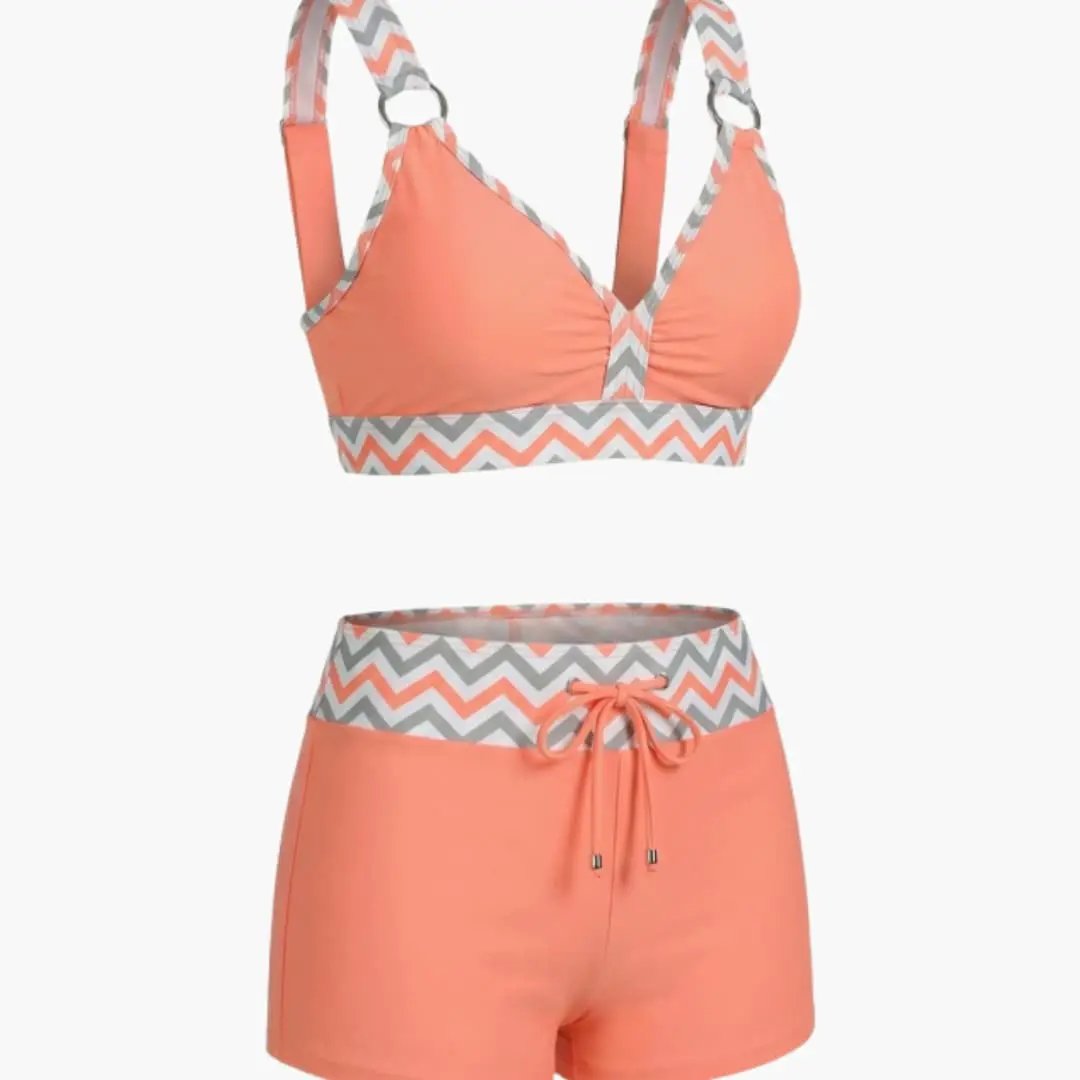 Damen Bikini-Set gestreift mit Badeshorts – Kordelzug-Bund für Strand & Pool | Ariel