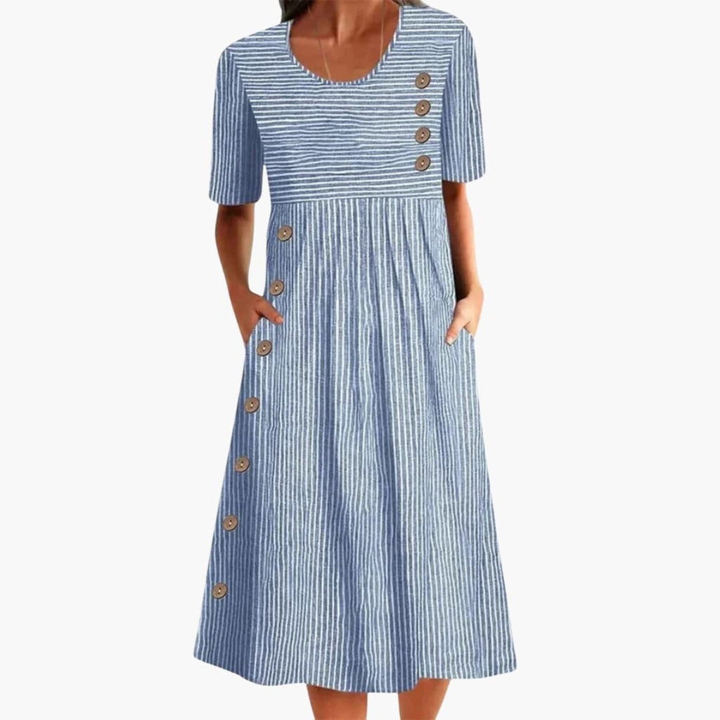 Damen Midikleid Streifen Knopffront – 3/4-Arm, elegant für Büro und Alltag | Gina