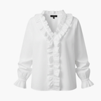 Damen Bluse fließend V-Ausschnitt Langarm mit Rüschenkante – romantisch-elegant für den Alltag | Elara