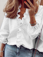 Damen Bluse Langarm V-Ausschnitt mit Rüschen – feminin für Büro & Abend | Lila