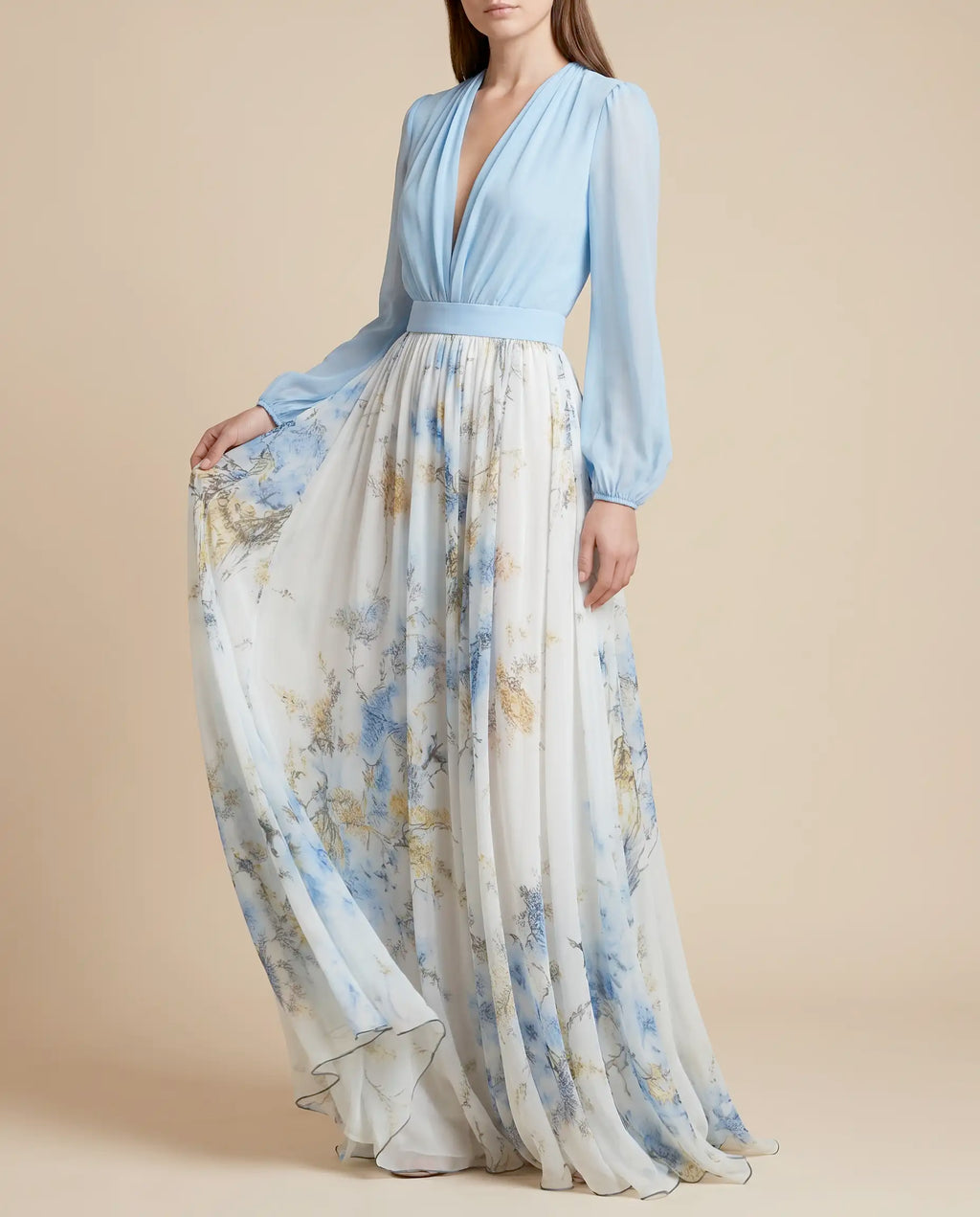Damen Maxikleid Blumenprint V-Ausschnitt fließend – lebhafter Sommerlook für besondere Anlässe | Adeline
