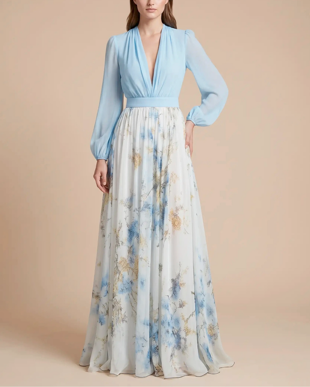 Damen Maxikleid Blumenprint V-Ausschnitt fließend – lebhafter Sommerlook für besondere Anlässe | Adeline