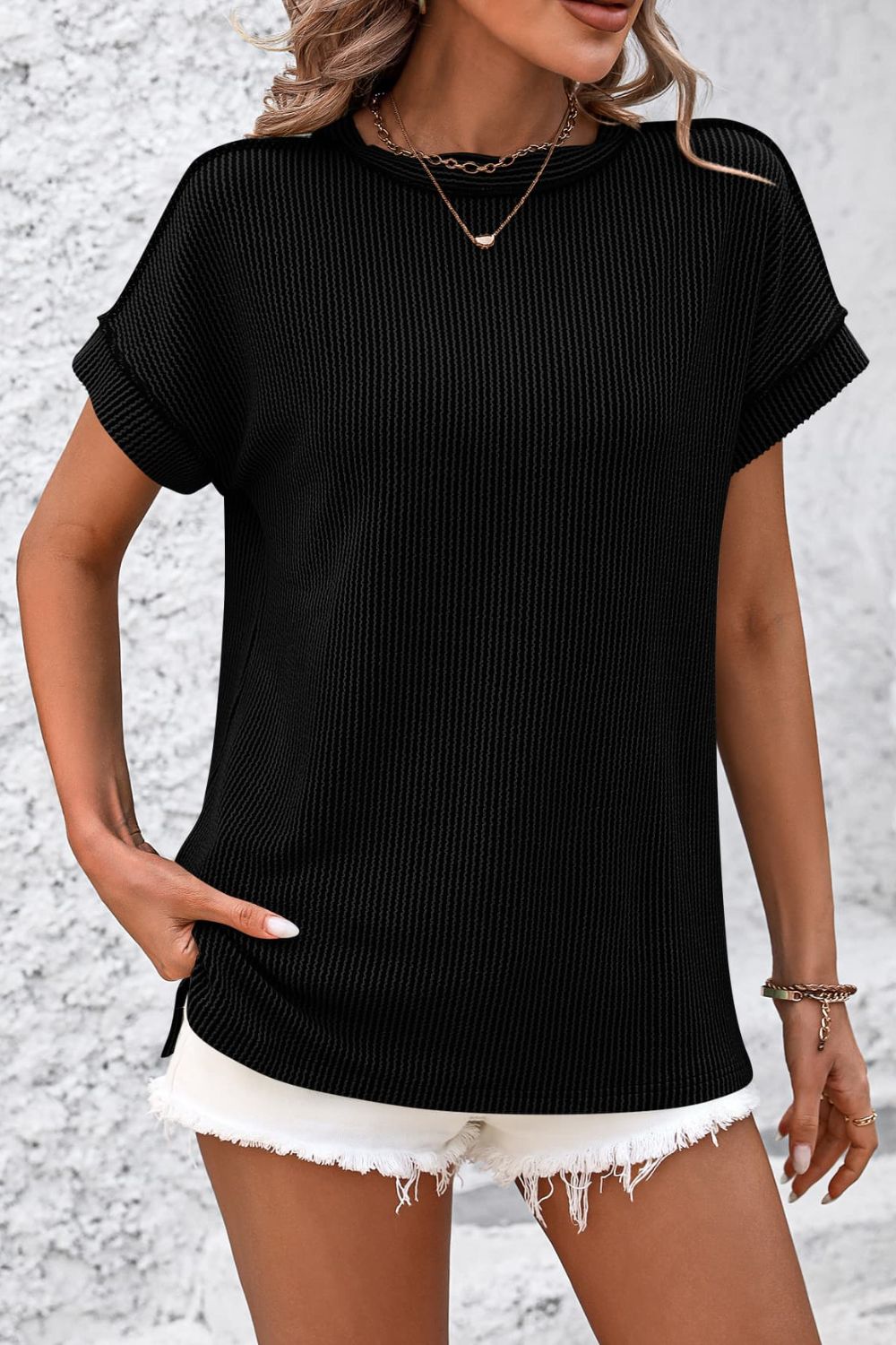 Damen T-Shirt Kurzarm Streifen gerippt Rundhals – zeitloser Alltagsbegleiter | Cleo