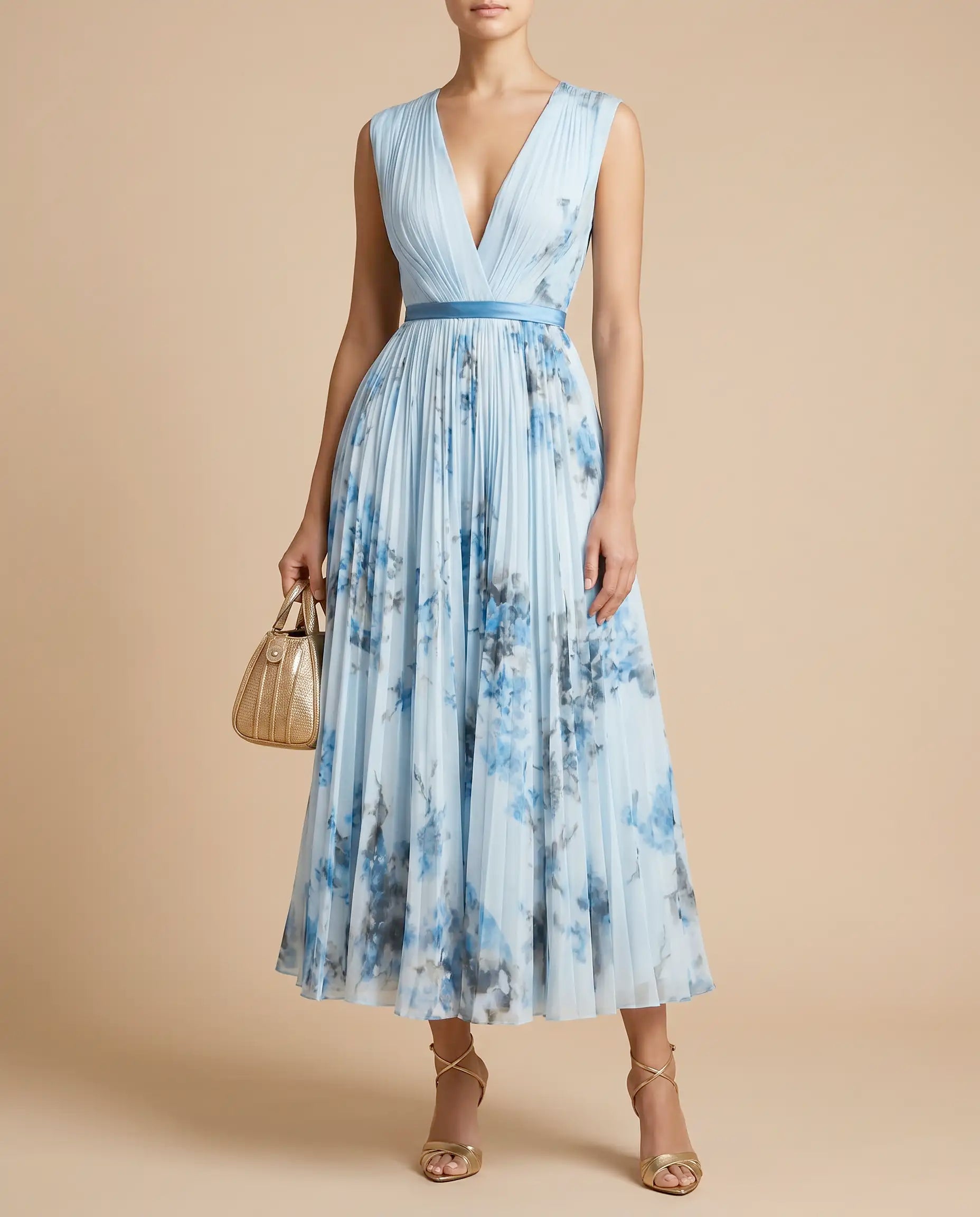 Damen Maxikleid ärmellos V-Ausschnitt fließend – für Sommer, Urlaub & Hochzeitsgast | Alina