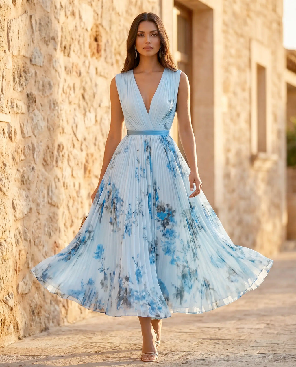 Women's Sleeveless V-Neck Flowy Summer Maxi Dress – Beach & Wedding Guest Style | Alina