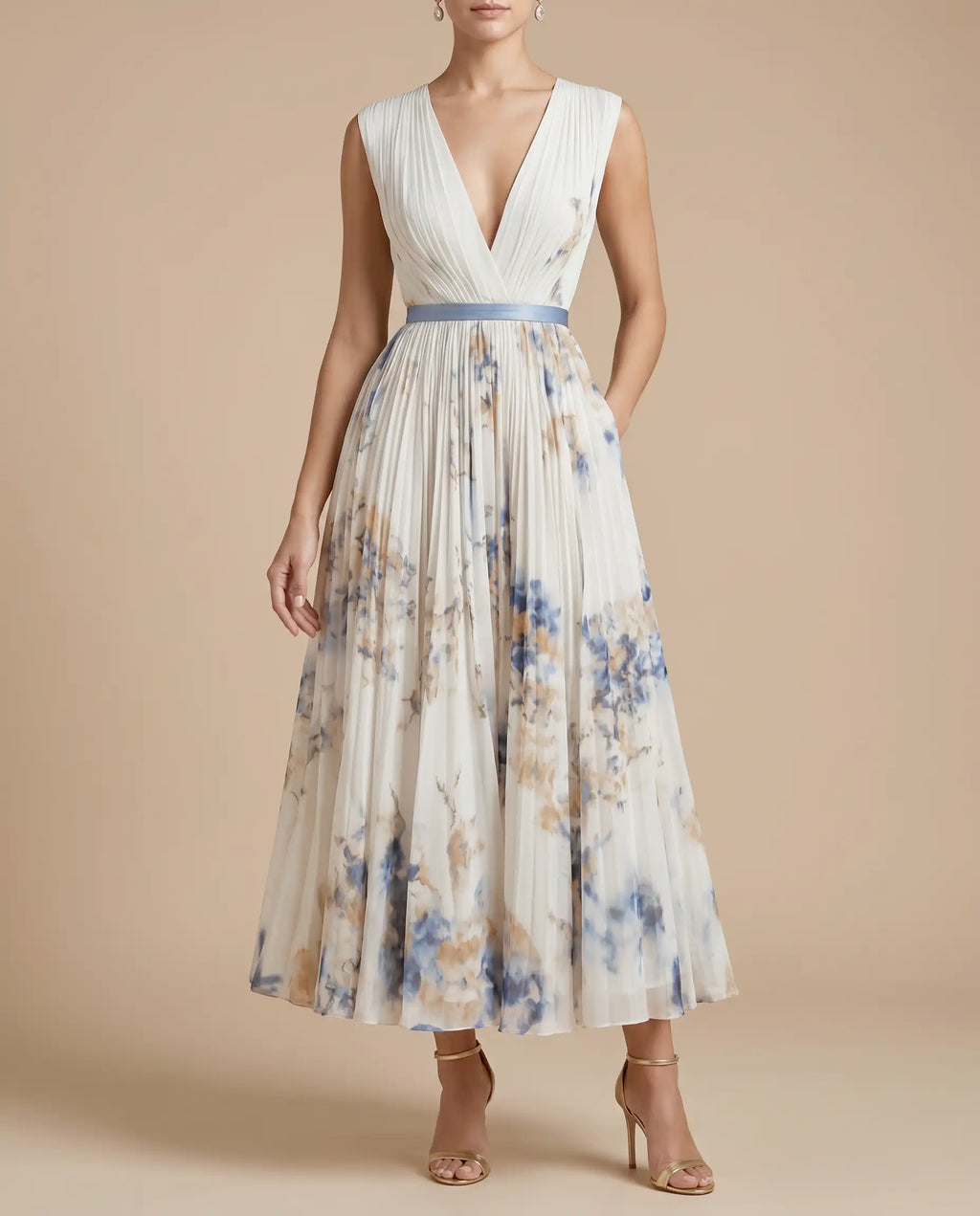 Women's Sleeveless V-Neck Flowy Summer Maxi Dress – Beach & Wedding Guest Style | Alina