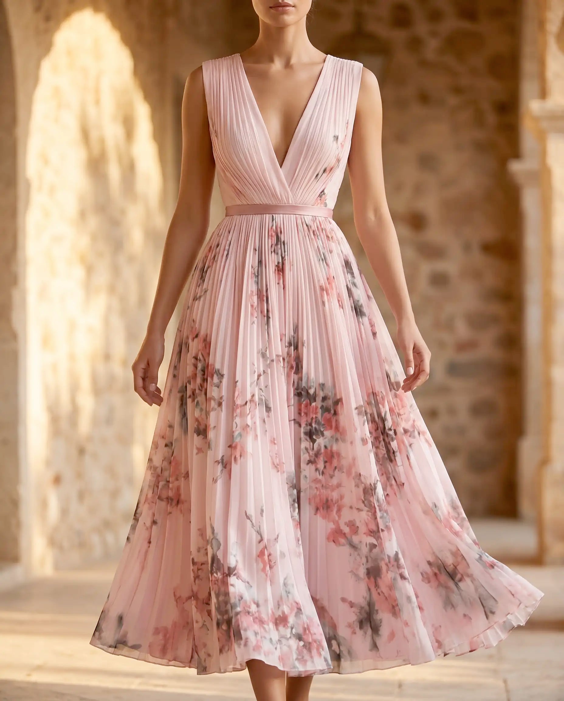 Damen Maxikleid ärmellos V-Ausschnitt fließend – für Sommer, Urlaub & Hochzeitsgast | Alina