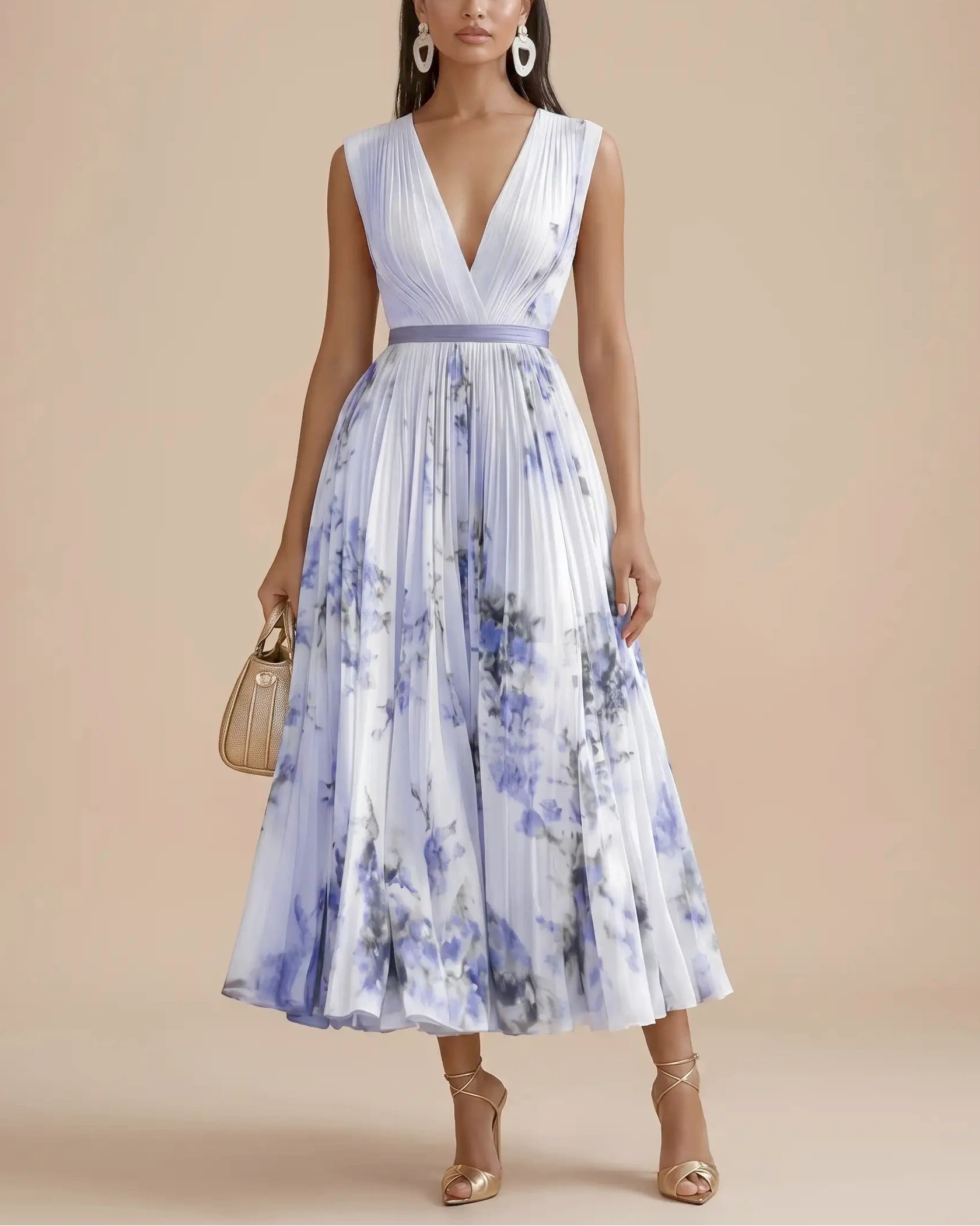 Damen Maxikleid ärmellos V-Ausschnitt fließend – für Sommer, Urlaub & Hochzeitsgast | Alina