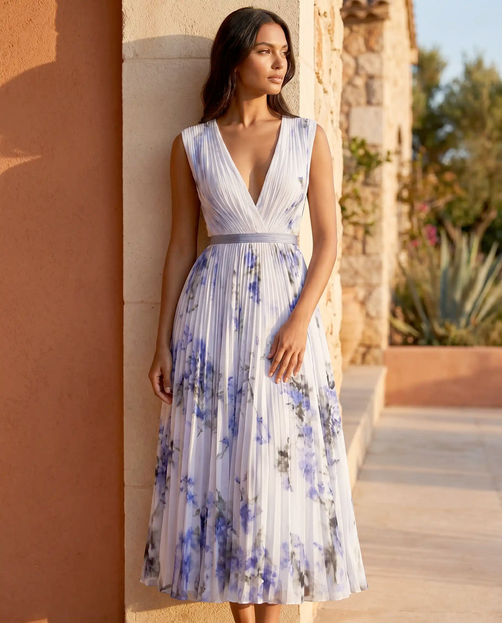 Women's Sleeveless V-Neck Flowy Summer Maxi Dress – Beach & Wedding Guest Style | Alina