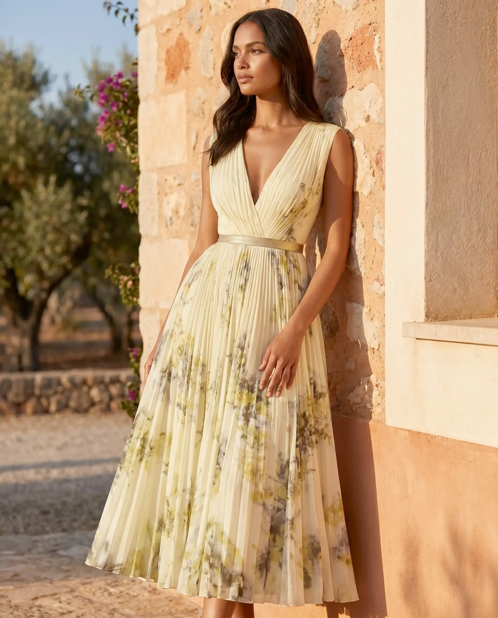 Women's Sleeveless V-Neck Flowy Summer Maxi Dress – Beach & Wedding Guest Style | Alina