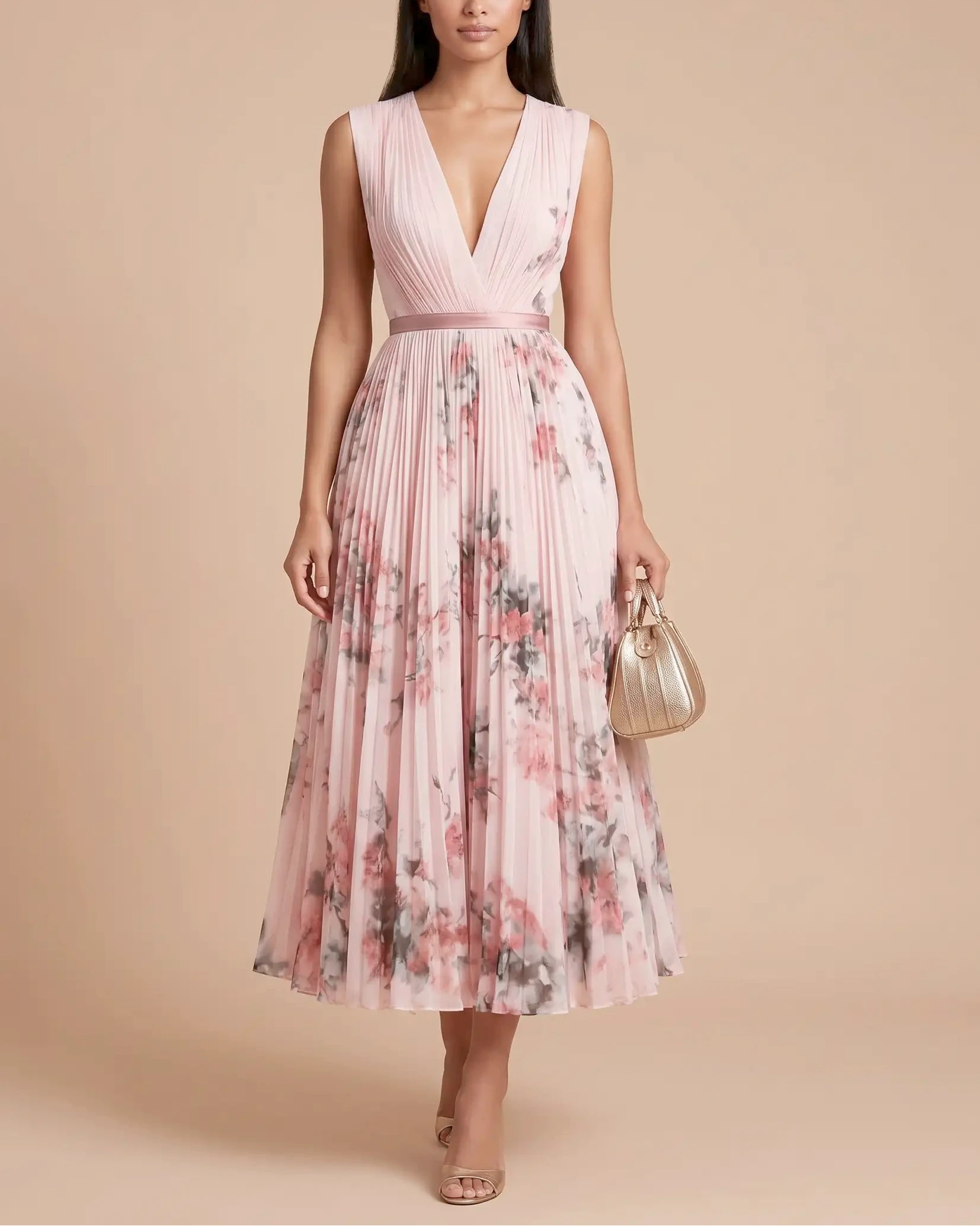 Damen Maxikleid ärmellos V-Ausschnitt fließend – für Sommer, Urlaub & Hochzeitsgast | Alina