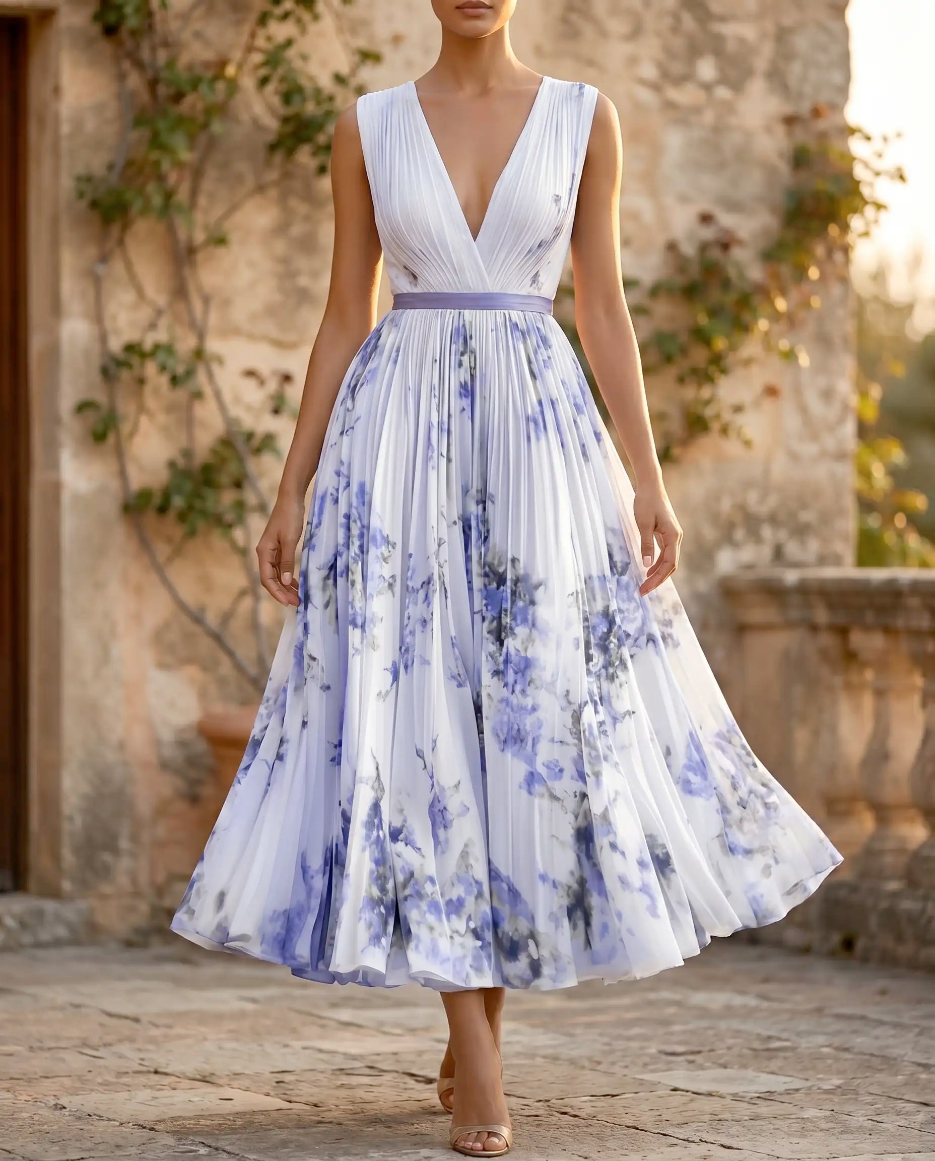 Damen Maxikleid ärmellos V-Ausschnitt fließend – für Sommer, Urlaub & Hochzeitsgast | Alina