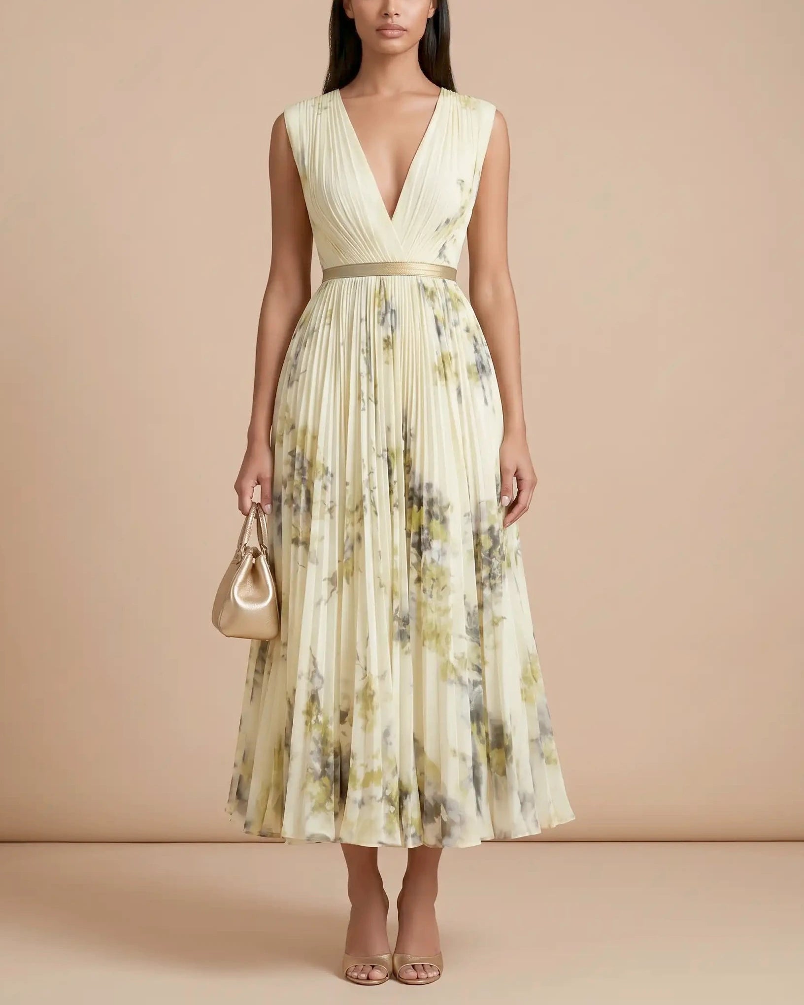 Damen Maxikleid ärmellos V-Ausschnitt fließend – für Sommer, Urlaub & Hochzeitsgast | Alina
