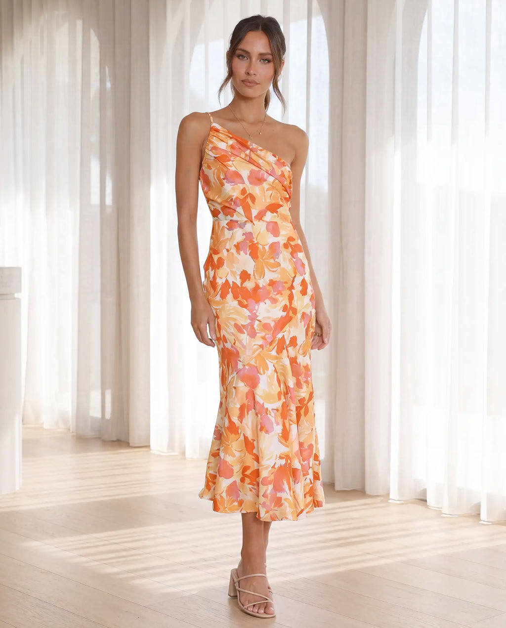 Damen Maxikleid One-Shoulder fließend mit floralem Muster – romantisch-elegant für besondere Anlässe | Ayla