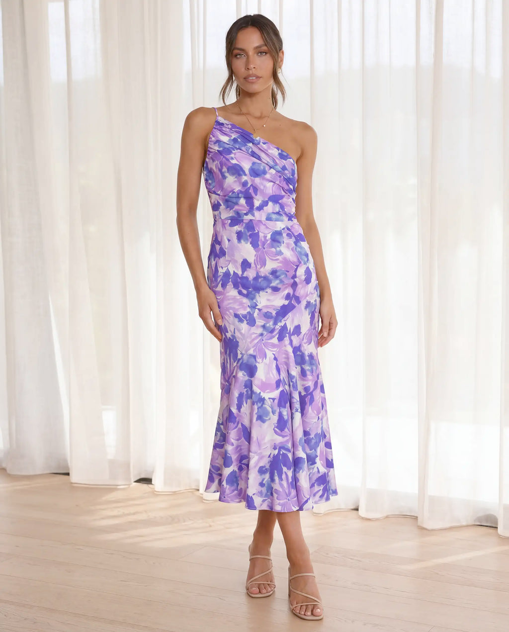 Damen Maxikleid One-Shoulder fließend mit floralem Muster – romantisch-elegant für besondere Anlässe | Ayla