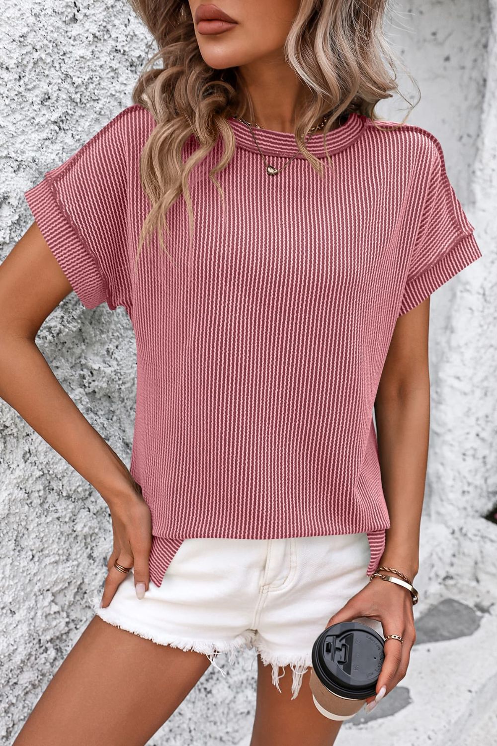 Damen T-Shirt Kurzarm Streifen gerippt Rundhals – zeitloser Alltagsbegleiter | Cleo